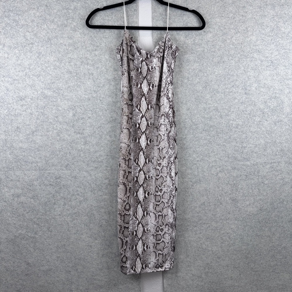 Naked Wardrobe Dress Womens Small Brown Snake Print Cowl Neck Bodycon Slip